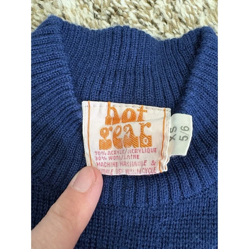 Vintage 80s 90s Kid's Hot Gear Blue Apple Sweater Size XS 5/6 Wool Blend
